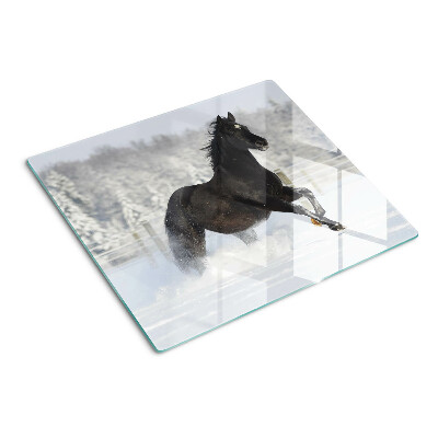 Glass chopping board A horse in a winter landscape