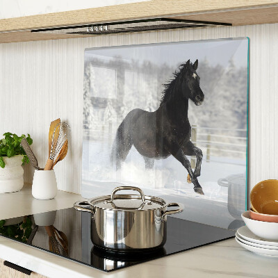 Glass chopping board A horse in a winter landscape