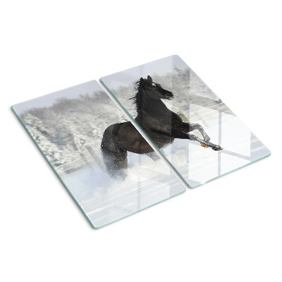 Glass chopping board A horse in a winter landscape