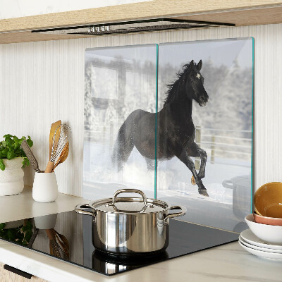 Glass chopping board A horse in a winter landscape