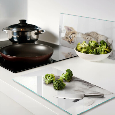 Glass chopping board Cats on a white background