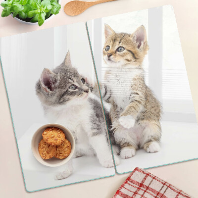 Glass chopping board Cats on a white background