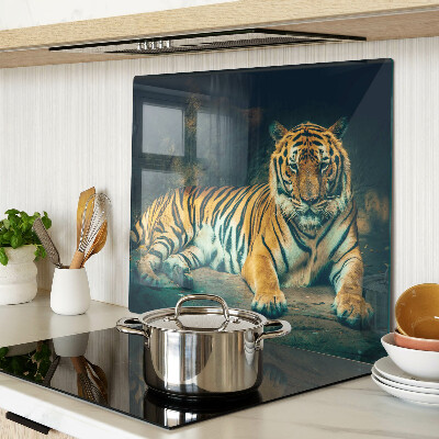 Glass kitchen board Tiger lying on the rocks