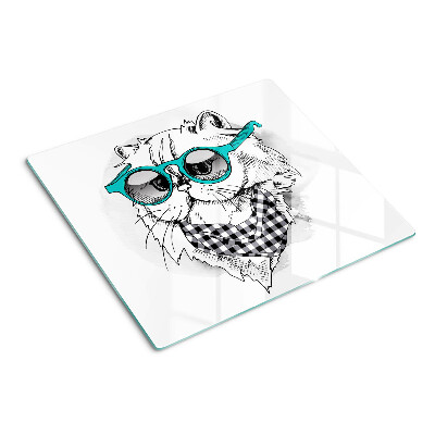 Glass chopping board Drawing of a cat wearing sunglasses