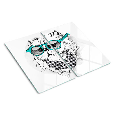 Glass chopping board Drawing of a cat wearing sunglasses