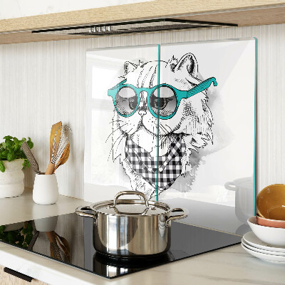 Glass chopping board Drawing of a cat wearing sunglasses