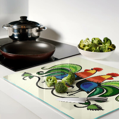 Glass chopping board Roosters in folk style