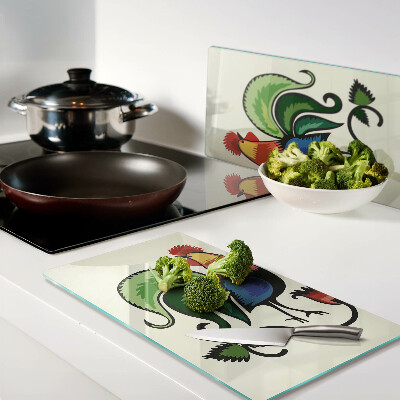 Glass chopping board Roosters in folk style