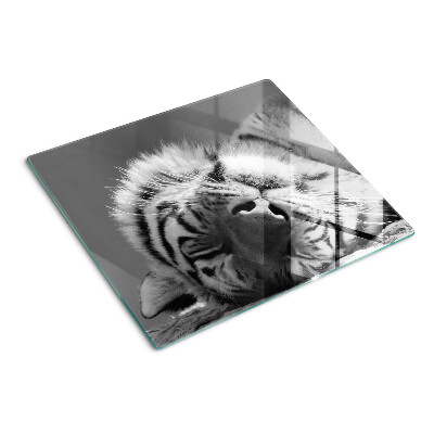 Glass chopping board Tiger in black and white