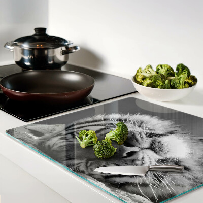 Glass chopping board Tiger in black and white