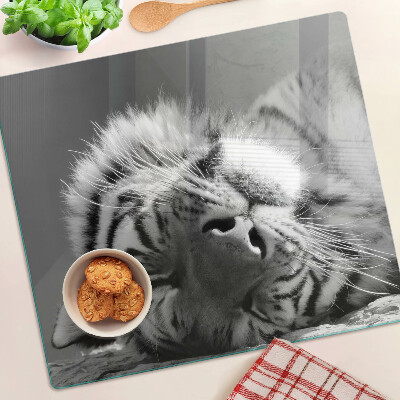Glass chopping board Tiger in black and white