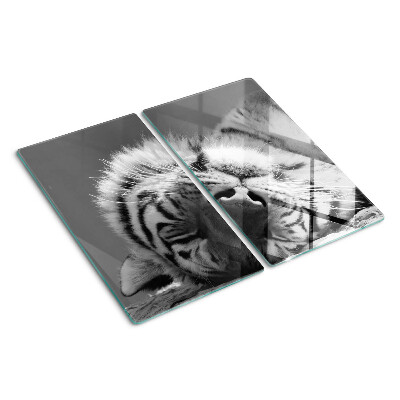 Glass chopping board Tiger in black and white