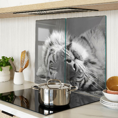 Glass chopping board Tiger in black and white