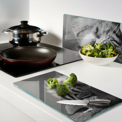 Glass chopping board Tiger in black and white