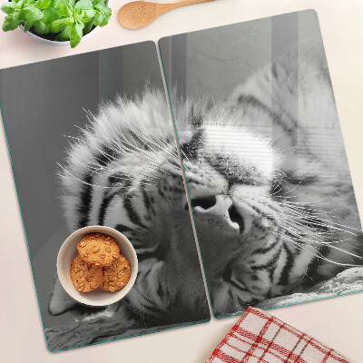 Glass chopping board Tiger in black and white