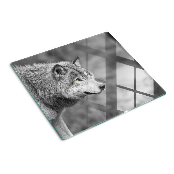 Glass kitchen board Wolf in black and white