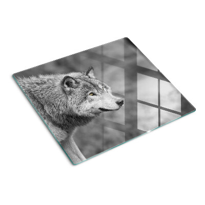 Glass kitchen board Wolf in black and white