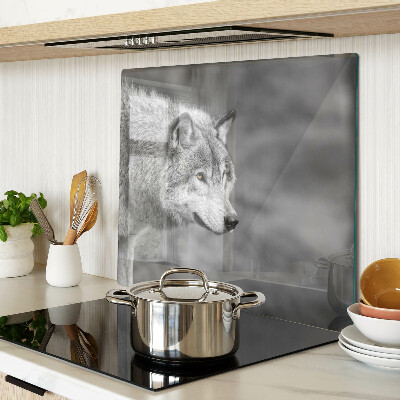 Glass kitchen board Wolf in black and white
