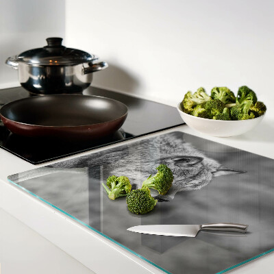 Glass kitchen board Wolf in black and white
