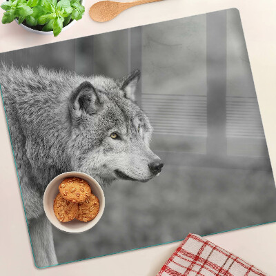 Glass kitchen board Wolf in black and white