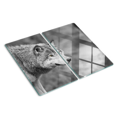 Glass kitchen board Wolf in black and white