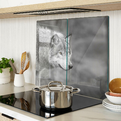 Glass kitchen board Wolf in black and white