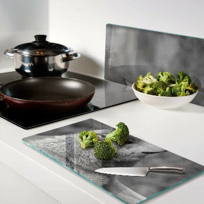 Glass kitchen board Wolf in black and white