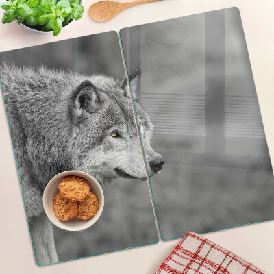 Glass kitchen board Wolf in black and white