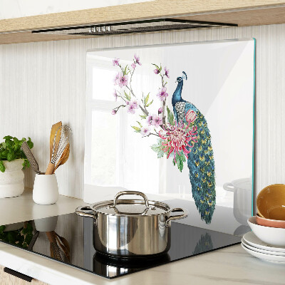 Glass kitchen board Peacock with flowers