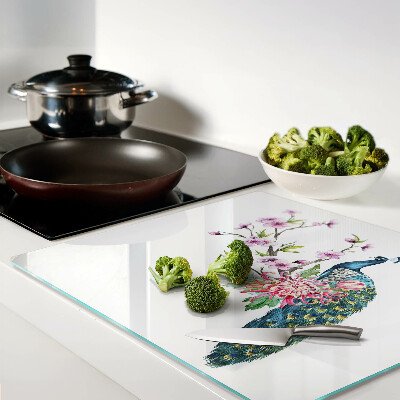 Glass kitchen board Peacock with flowers