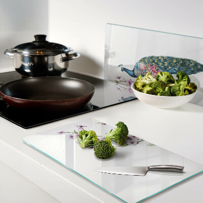 Glass kitchen board Peacock with flowers