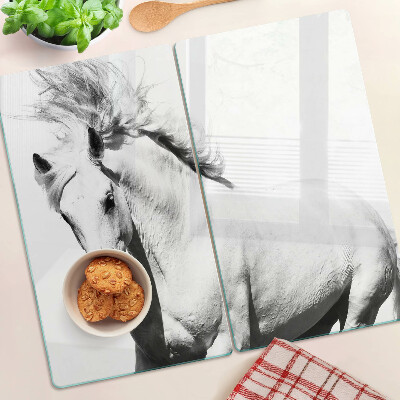 Glass kitchen board Horse in black and white