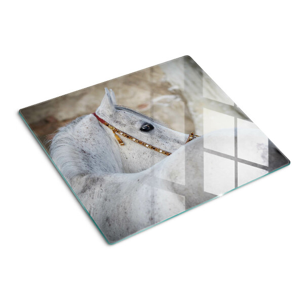 Glass chopping board White young horse