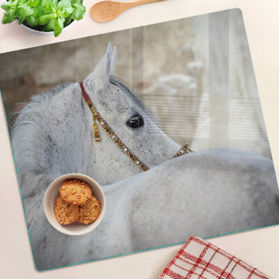 Glass chopping board White young horse