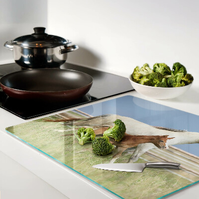 Glass kitchen board A horse with a foal in a meadow
