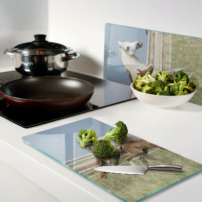 Glass kitchen board A horse with a foal in a meadow