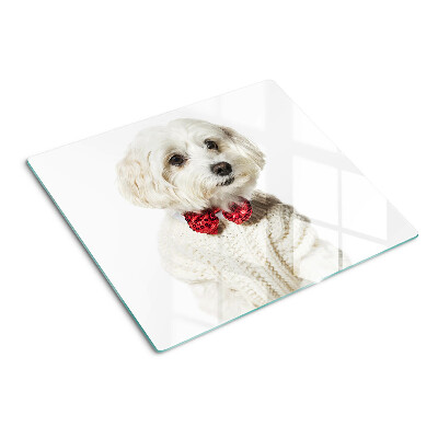 Glass chopping board Dog in a sweater with a bow