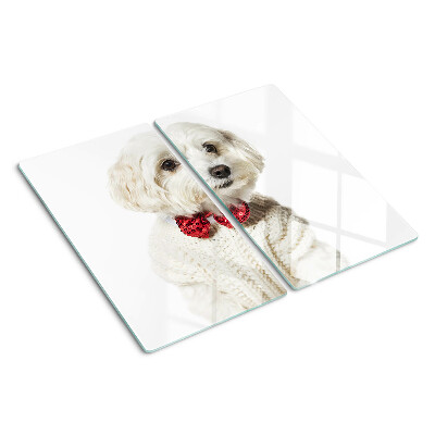 Glass chopping board Dog in a sweater with a bow