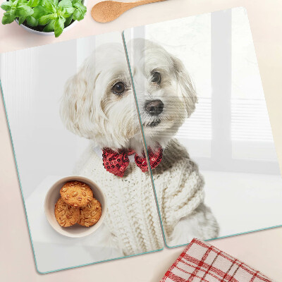 Glass chopping board Dog in a sweater with a bow