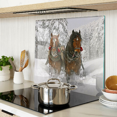 Glass chopping board Draft horses in the snow