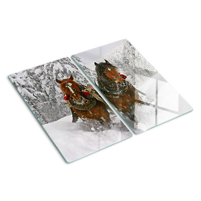 Glass chopping board Draft horses in the snow