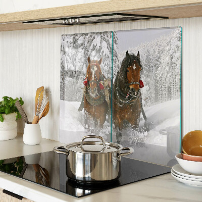 Glass chopping board Draft horses in the snow