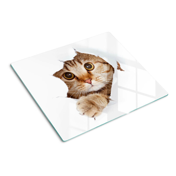 Glass chopping board A cat coming out of a hole