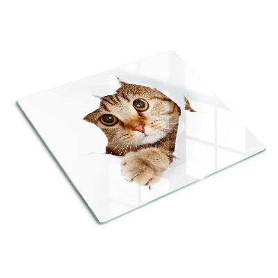 Glass chopping board A cat coming out of a hole