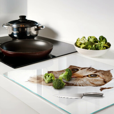 Glass chopping board A cat coming out of a hole