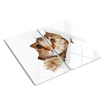 Glass chopping board A cat coming out of a hole