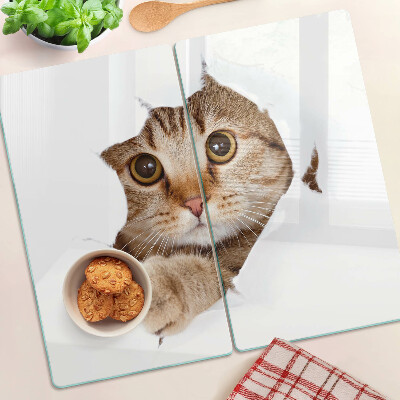 Glass chopping board A cat coming out of a hole