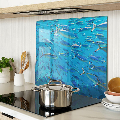 Glass chopping board A school of fish in clear water