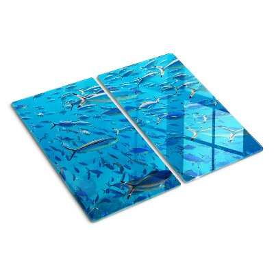 Glass chopping board A school of fish in clear water