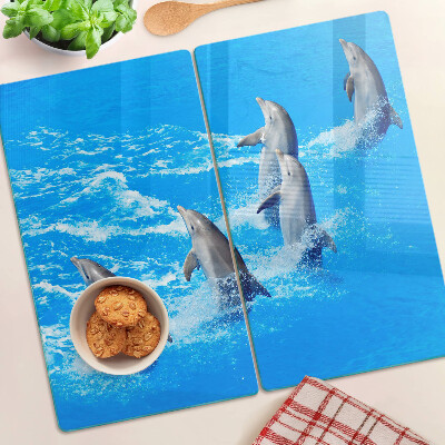 Glass kitchen board Dolphins jumping over waves